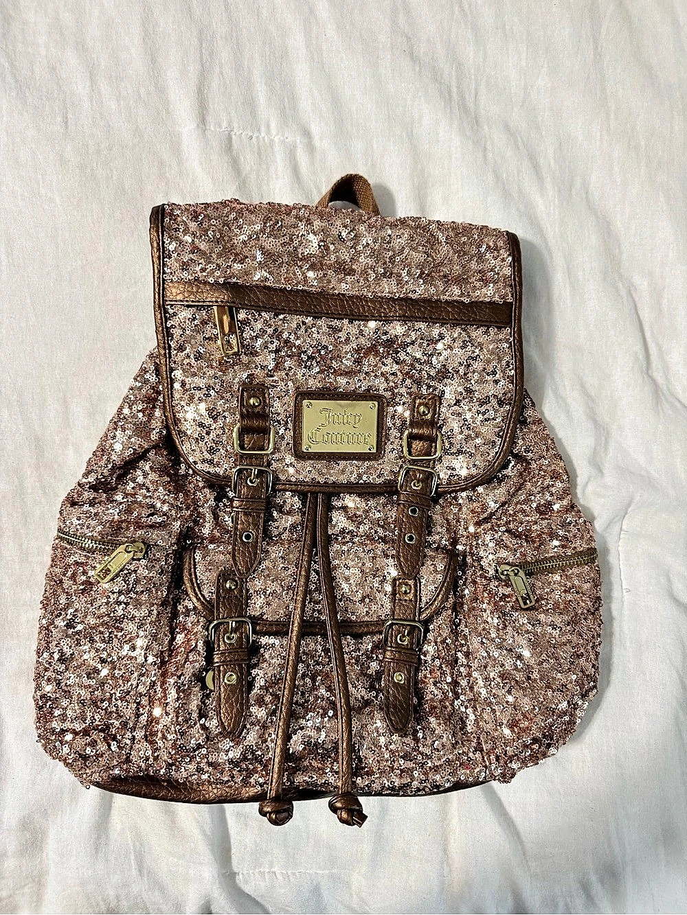 Juicy Couture Rose Gold Sequin Backpack in Pink & Brown